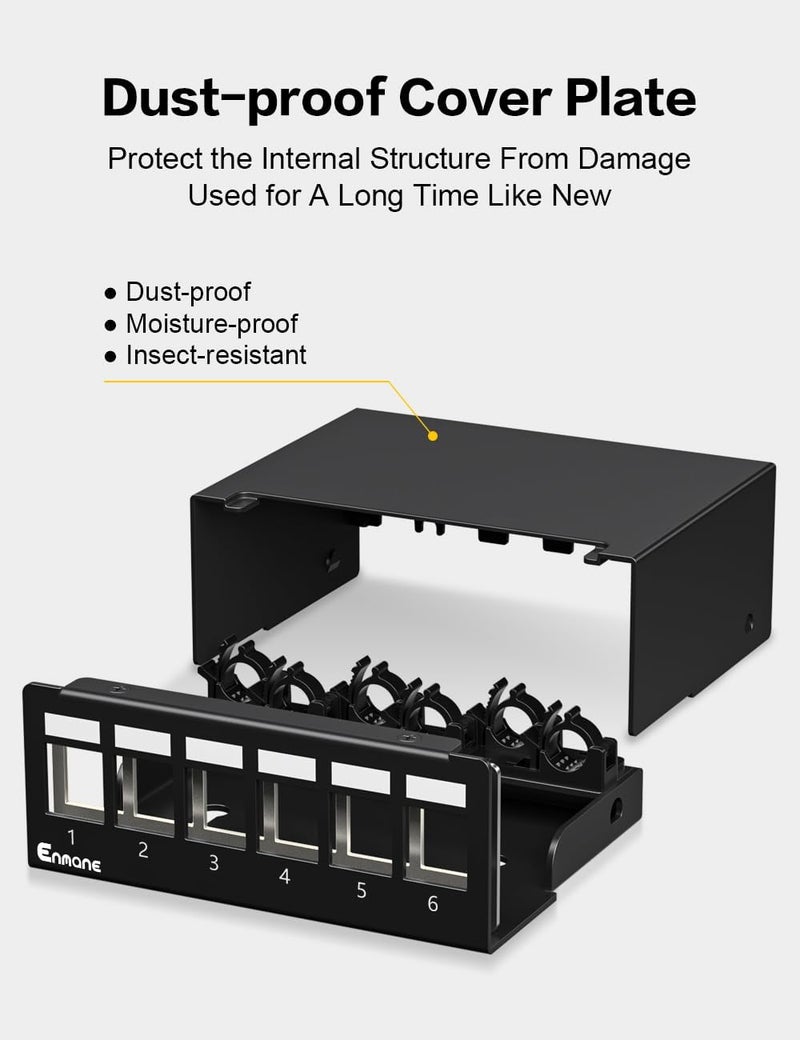 Enmane 6 Port Patch Panel Blank Keystone Patch Panel STP&UTP Compatible with LC/SC/ST/FC/USB/HDMI Keystone Jack for Desk Mount Home Ethernet Termination Box - Image 5